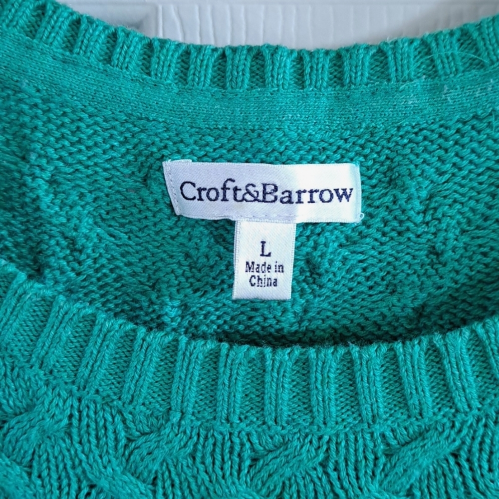 Croft & Barrow Classic Women’s Green Cable Knit Cotton Spring Sweater - Picture 3 of 8